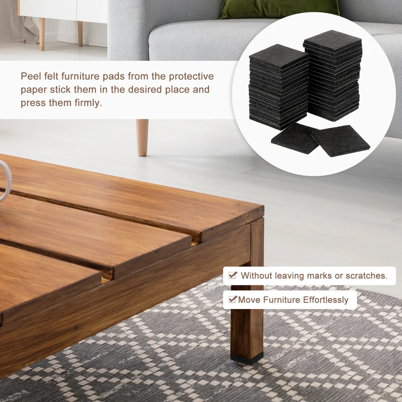 36Pcs Furniture Pads 2" Square Self Adhesive Felt Furniture Pads Black