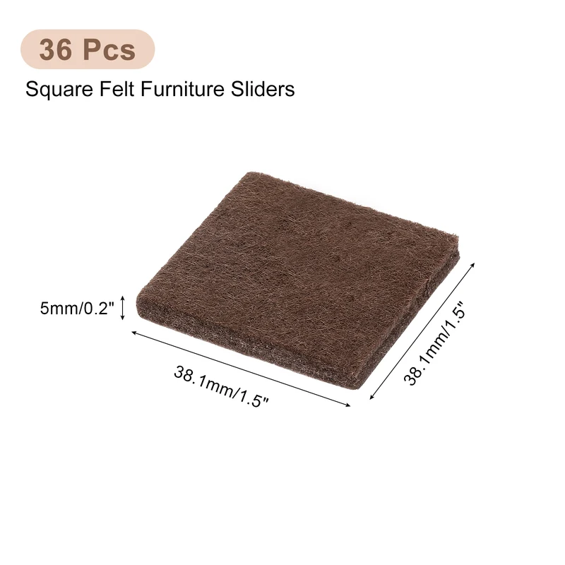 Furniture Pads, 36Pcs 1.5" Square Self Adhesive Felt Furniture Pads (Brown)