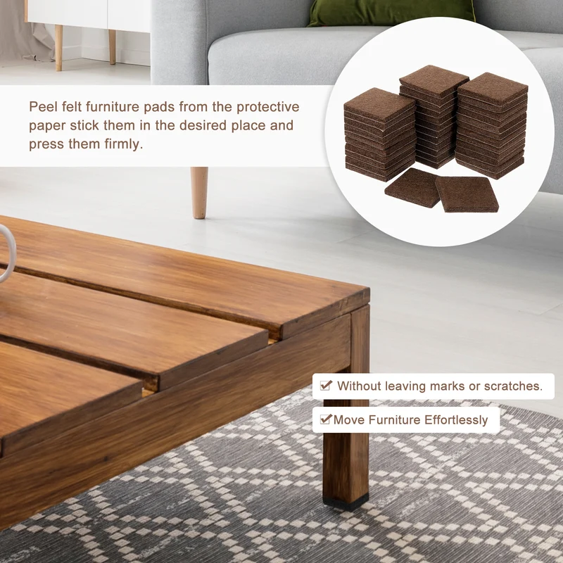 Furniture Pads, 36Pcs 1.5" Square Self Adhesive Felt Furniture Pads (Brown)