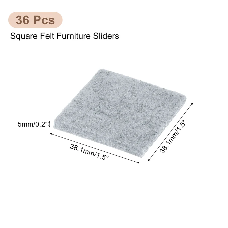 Furniture Pads, 36Pcs 1.5" Square Self Adhesive Felt Furniture Pads (Gray)