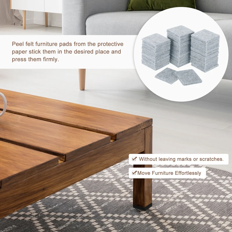 Furniture Pads, 36Pcs 1.5" Square Self Adhesive Felt Furniture Pads (Gray)