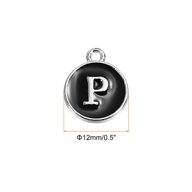 50 Pcs Alphabet P Enamel Letter Charm Enamel Initial Charm Black