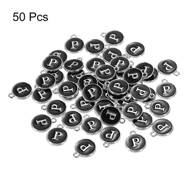 50 Pcs Alphabet P Enamel Letter Charm Enamel Initial Charm Black