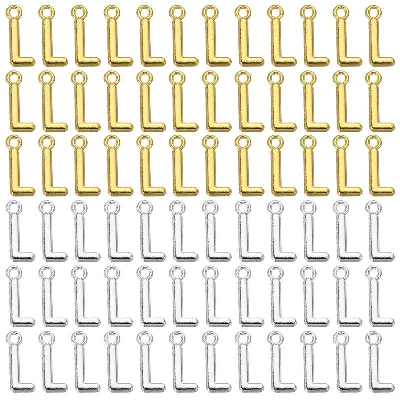 0.3" Letter Charm A-Z for Jewelry Making - L (100 Pack, Dark Silver/Gold)