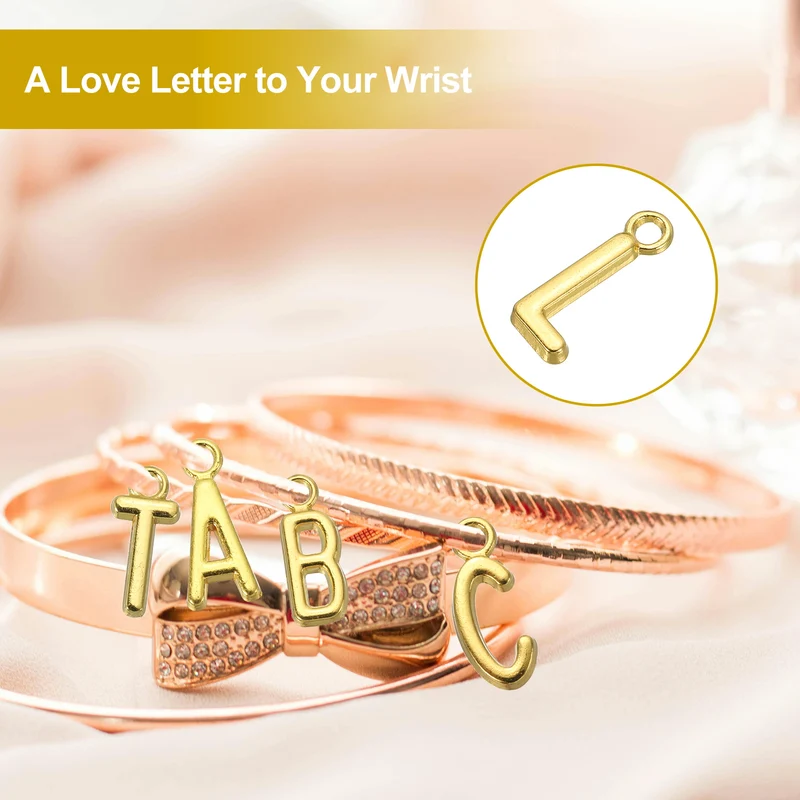 0.3" Letter Charm A-Z for Jewelry Making - L (100 Pack, Dark Silver/Gold)