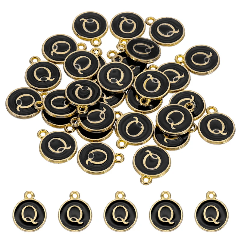Letter Charm, 30 Pcs Capital Initial Alphabet Q Letter Charm for Bracelet, Black