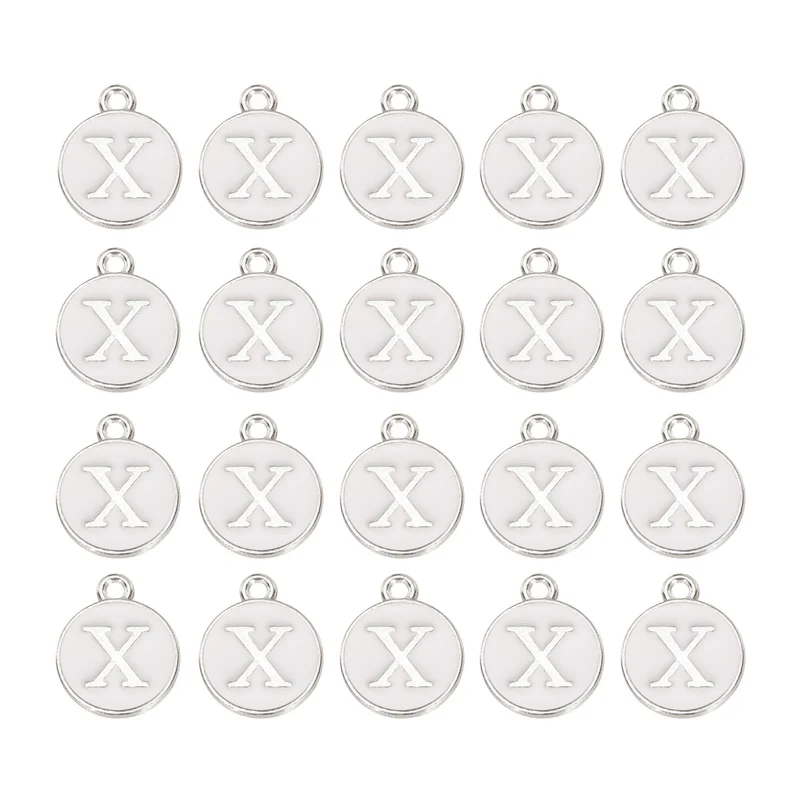 36pcs Letter X Pendants Double Sided Charm Enamel Alphabet Pendant White & White