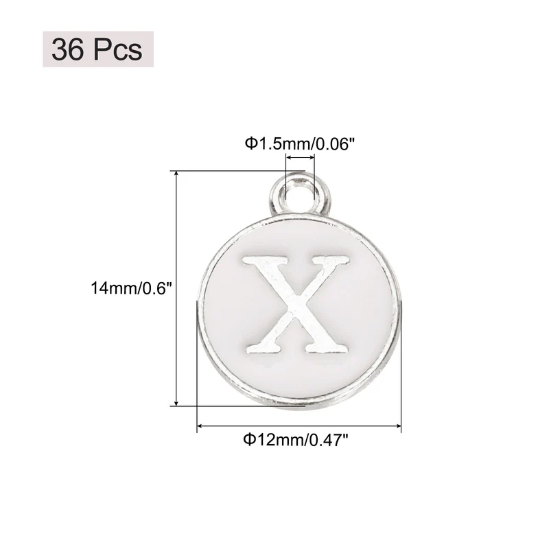 36pcs Letter X Pendants Double Sided Charm Enamel Alphabet Pendant White & White