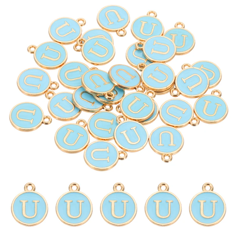 Letter Charm, 30 Pcs Capital Initial Alphabet U Letter Charm for Bracelet, Blue