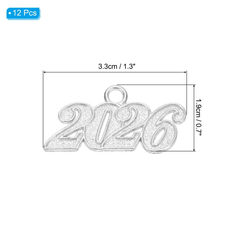 2026 Graduation Tassel Charm, 12 Pcs Alloy Year Medium Letter Charm, Silver