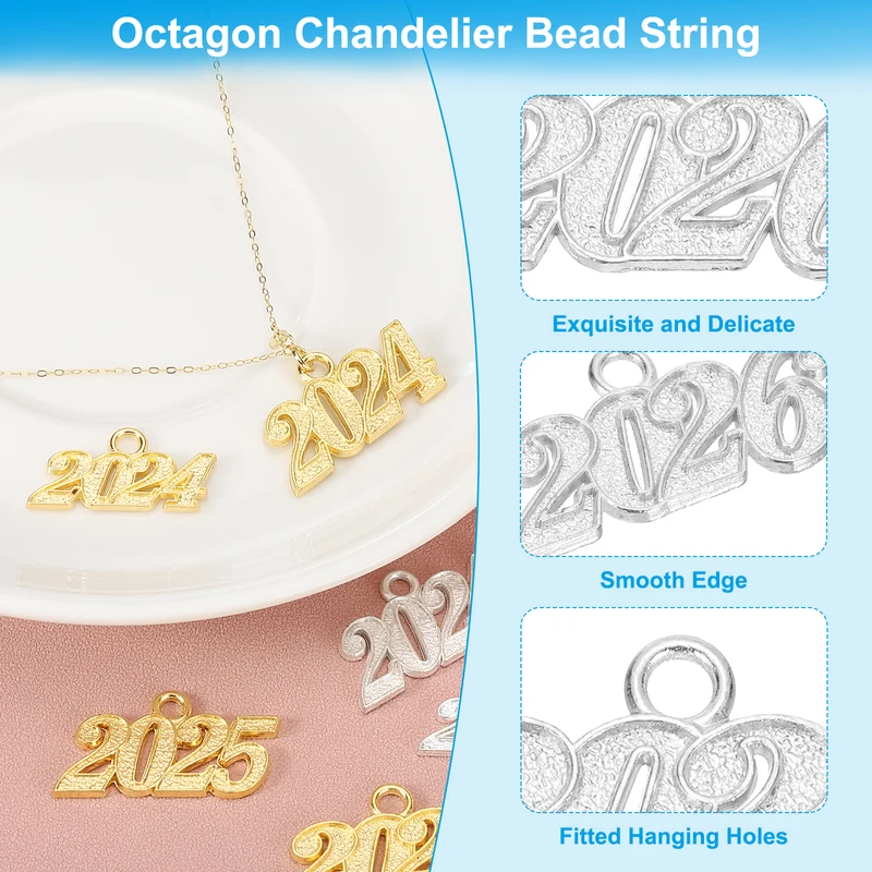 2026 Graduation Tassel Charm, 12 Pcs Alloy Year Medium Letter Charm, Silver