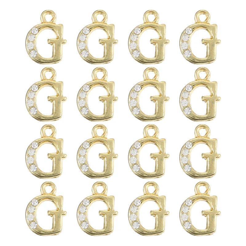 Rhinestone Letter Charm, 16pcs 1.5mm Metal G Letter Charm, Gold