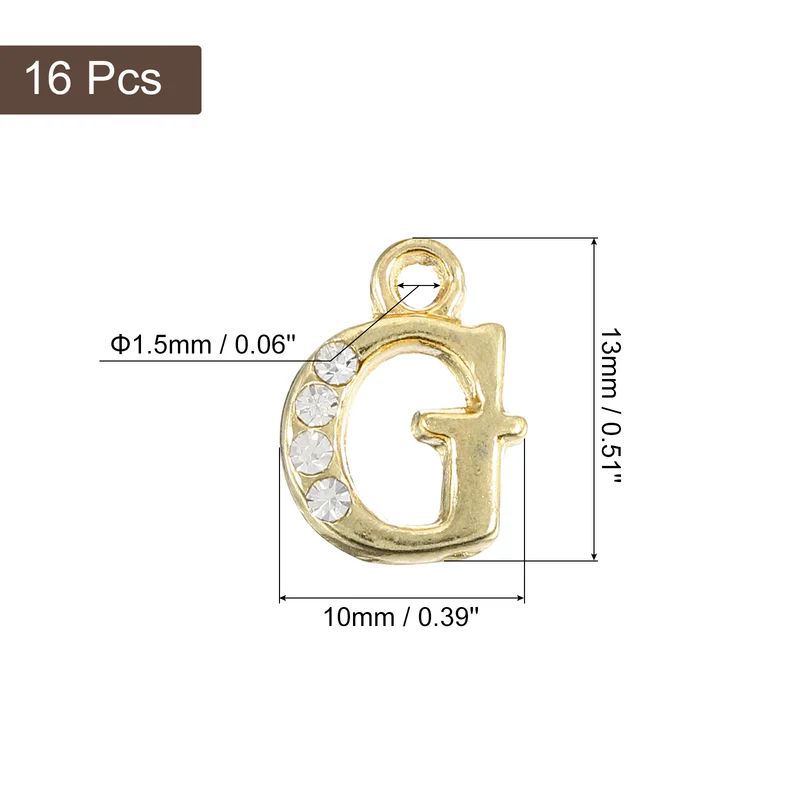 Rhinestone Letter Charm, 16pcs 1.5mm Metal G Letter Charm, Gold
