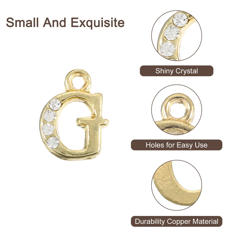 Rhinestone Letter Charm, 16pcs 1.5mm Metal G Letter Charm, Gold