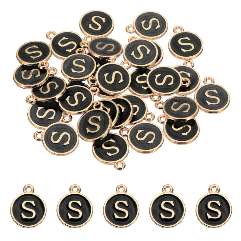 Letter Charm, 30 Pcs Capital Initial Alphabet S Letter Charm for Bracelet, Black