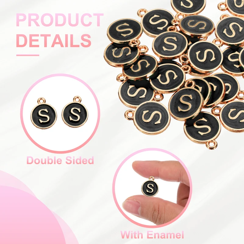 Letter Charm, 30 Pcs Capital Initial Alphabet S Letter Charm for Bracelet, Black