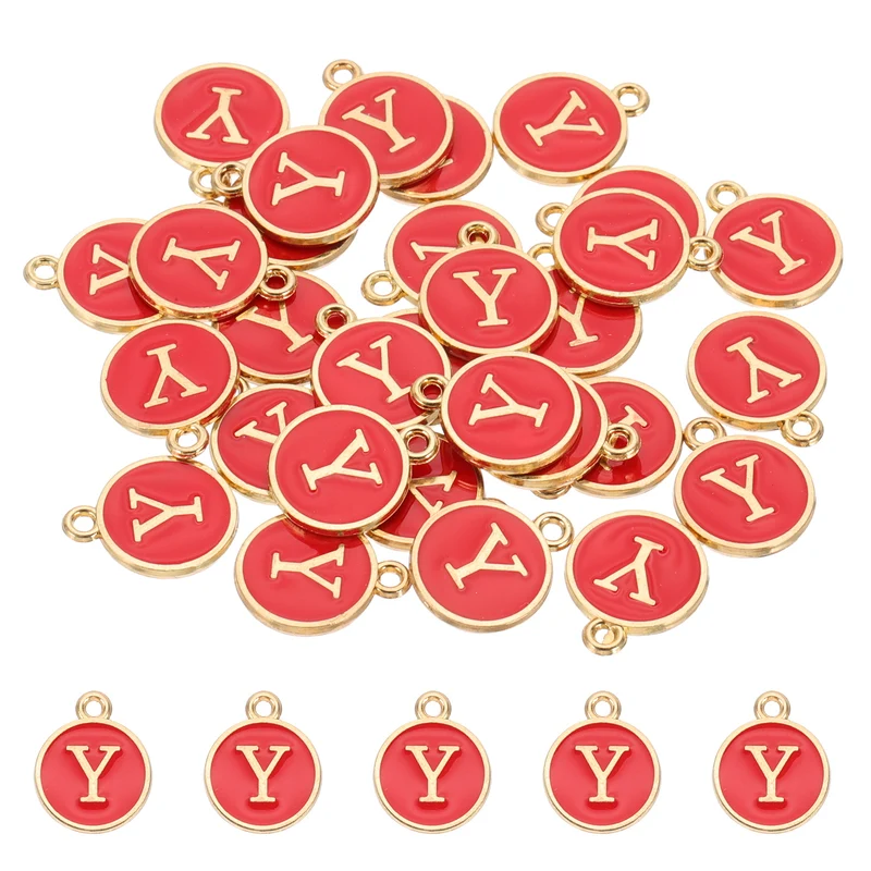 Letter Charm, 30 Pcs Capital Initial Alphabet Y Letter Charm for Bracelet, Red