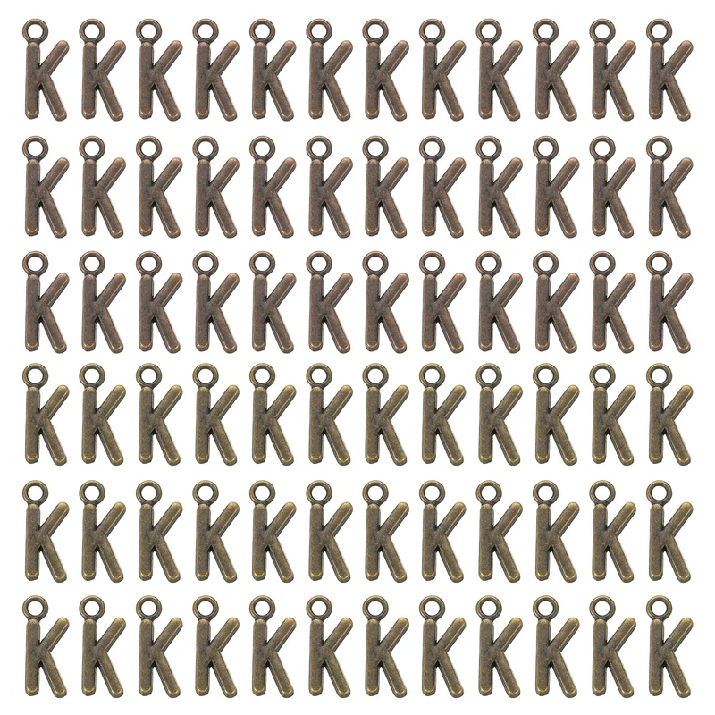 0.3" Letter Charm A-Z for Jewelry Making - K (100 Pack, Dark Cyan/Red Bronze)