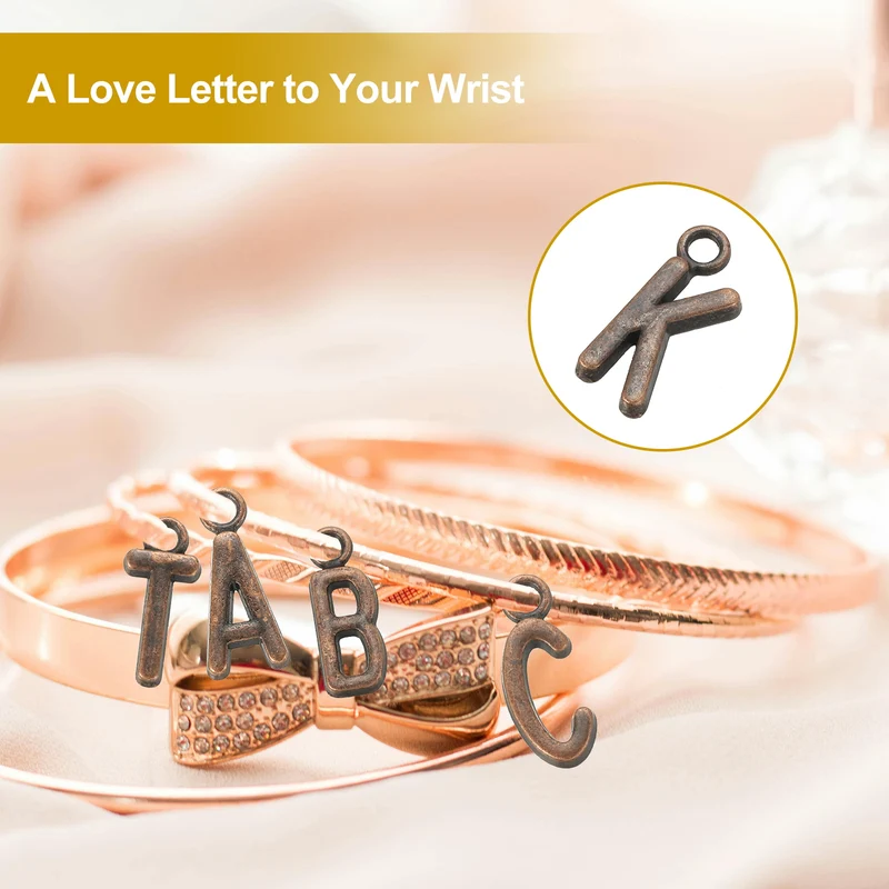 0.3" Letter Charm A-Z for Jewelry Making - K (100 Pack, Dark Cyan/Red Bronze)