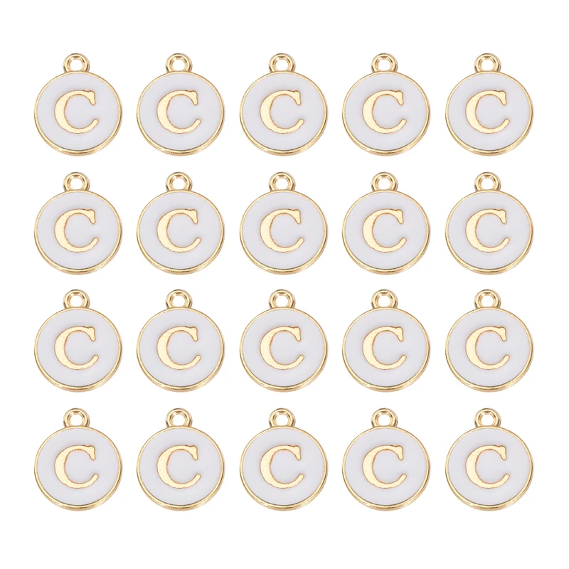 36pcs Letter C Pendants Double Sided Charm Enamel Alphabet Pendant Gold & White