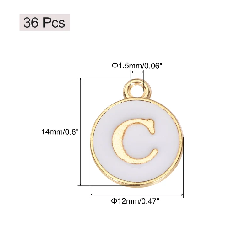36pcs Letter C Pendants Double Sided Charm Enamel Alphabet Pendant Gold & White