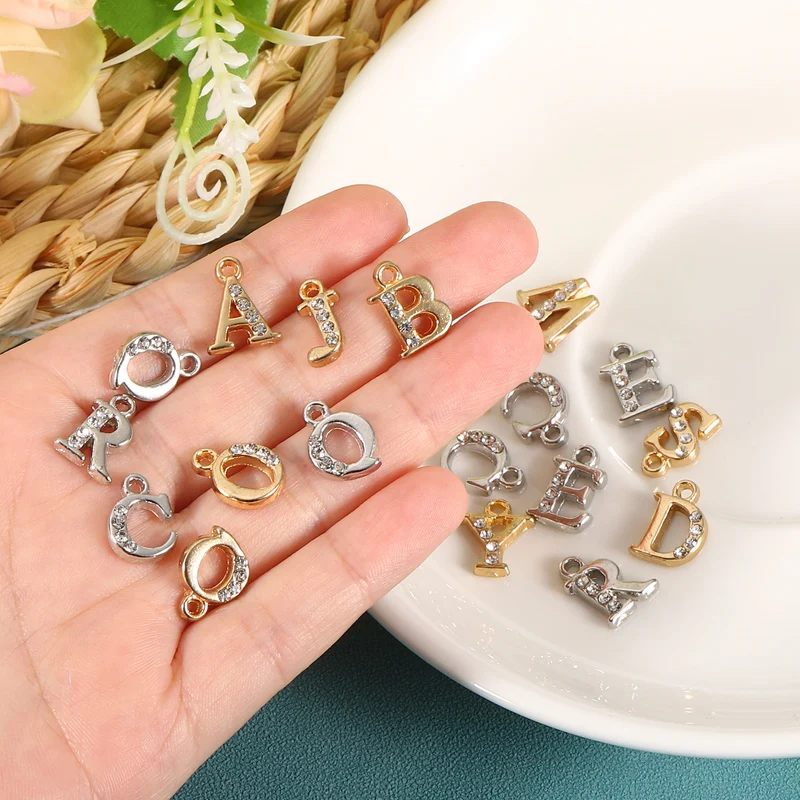Rhinestone Letter Charm, 16pcs 1.5mm Metal T Letter Charm, Gold