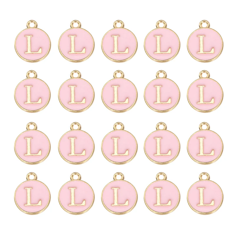 36pcs Letter L Pendants Double Sided Charm Enamel Alphabet Pendant Gold & Pink