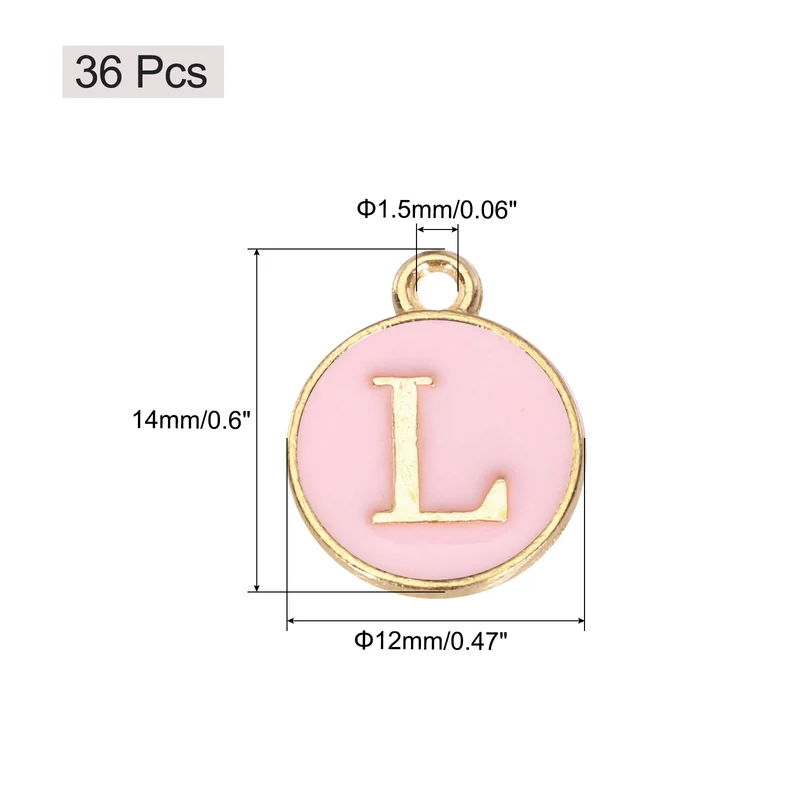 36pcs Letter L Pendants Double Sided Charm Enamel Alphabet Pendant Gold & Pink