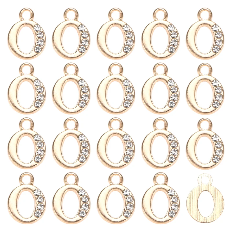 20-Pack 2mm Rhinestone O Letter Charm for DIY Bracelet/Wristbands/Jewelry [Gold]