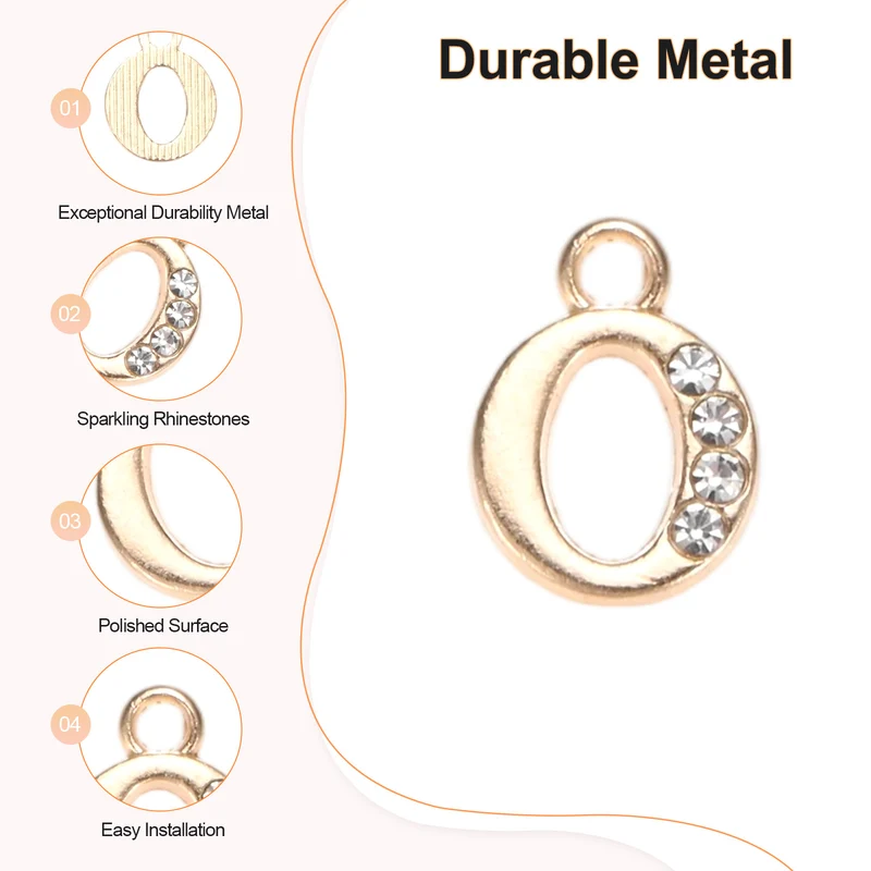 20-Pack 2mm Rhinestone O Letter Charm for DIY Bracelet/Wristbands/Jewelry [Gold]