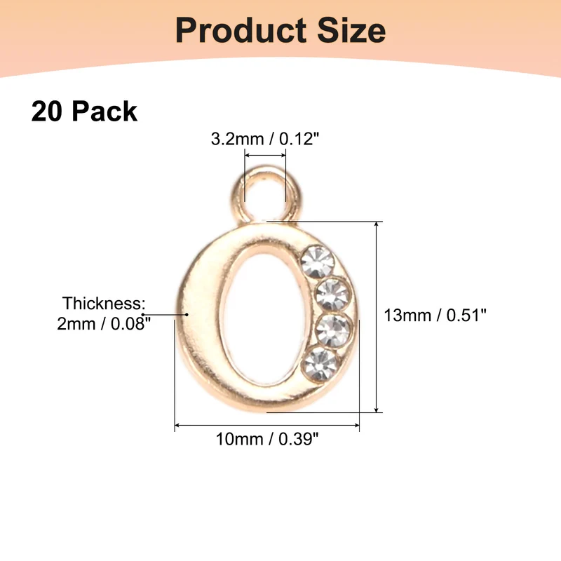 20-Pack 2mm Rhinestone O Letter Charm for DIY Bracelet/Wristbands/Jewelry [Gold]