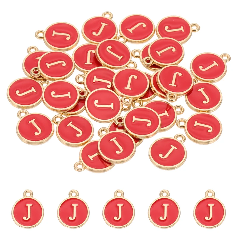 Letter Charm, 30 Pcs Capital Initial Alphabet J Letter Charm for Bracelet, Red