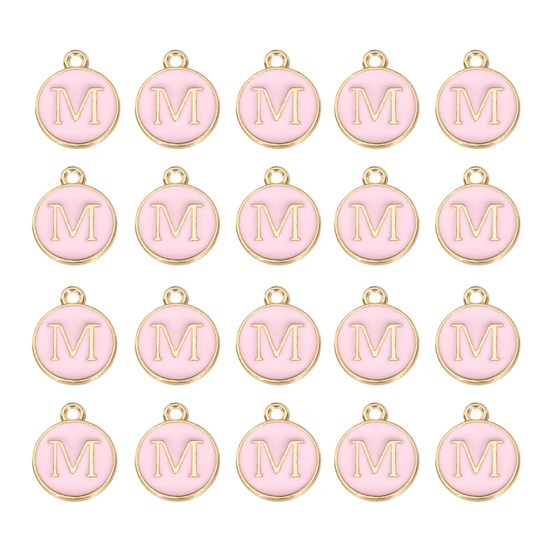 36pcs Letter M Pendants Double Sided Charm Enamel Alphabet Pendant Gold & Pink