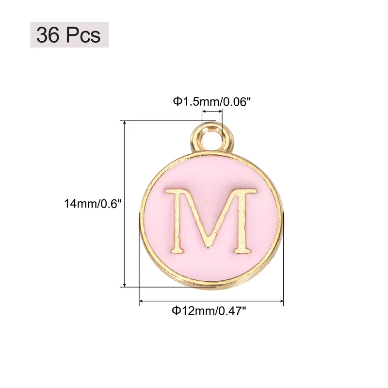 36pcs Letter M Pendants Double Sided Charm Enamel Alphabet Pendant Gold & Pink
