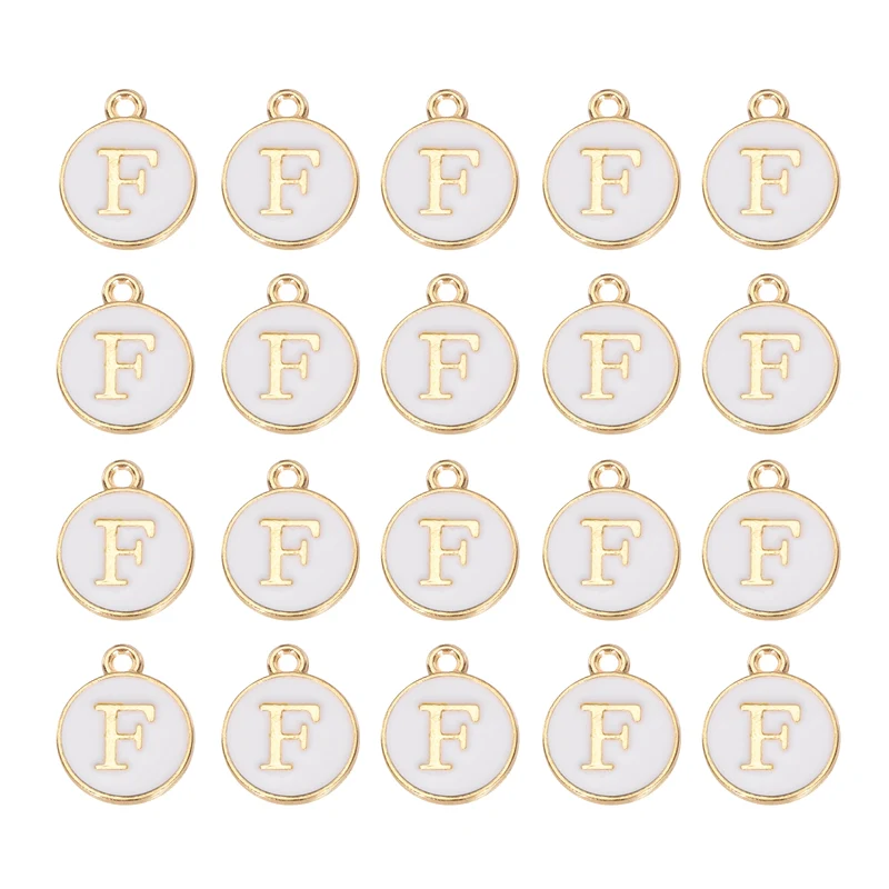 36pcs Letter F Pendants Double Sided Charm Enamel Alphabet Pendant Gold & White