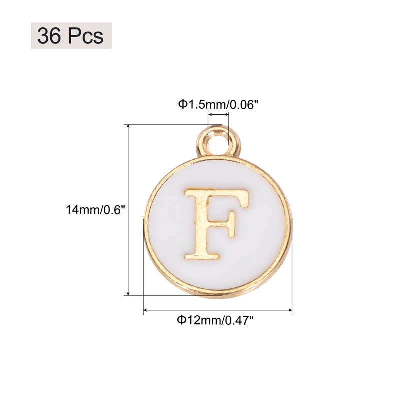 36pcs Letter F Pendants Double Sided Charm Enamel Alphabet Pendant Gold & White