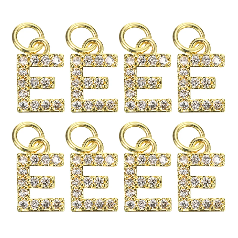 8pcs Rhinestone Letter Charm 3.2mm Copper E Letter Charm Golden