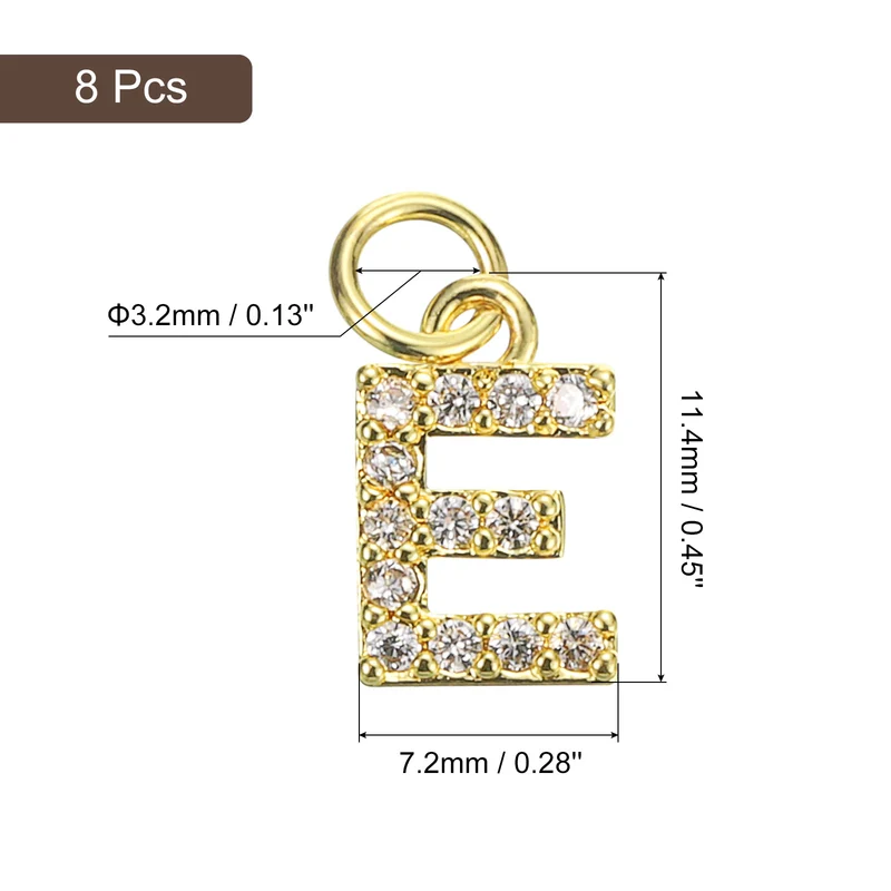 8pcs Rhinestone Letter Charm 3.2mm Copper E Letter Charm Golden