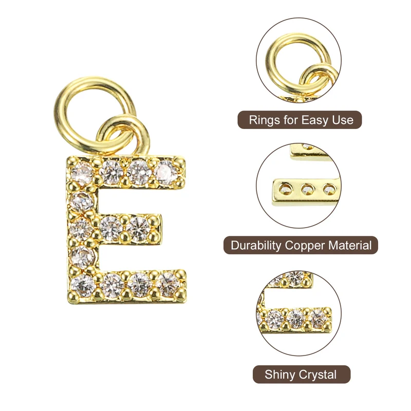 8pcs Rhinestone Letter Charm 3.2mm Copper E Letter Charm Golden