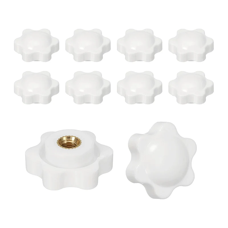 M6 x 25mm Thread Star Knobs, 10 Pcs Knurled Clamping Knob Handle, White
