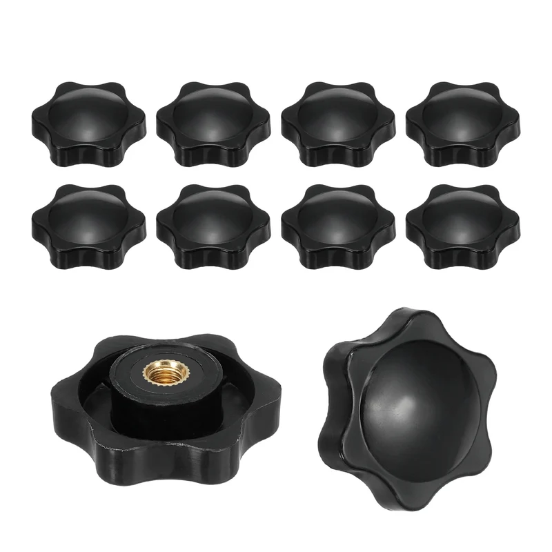 M5 x 32mm Thread Star Knobs, 10 Pcs Knurled Clamping Knob Handle, Black