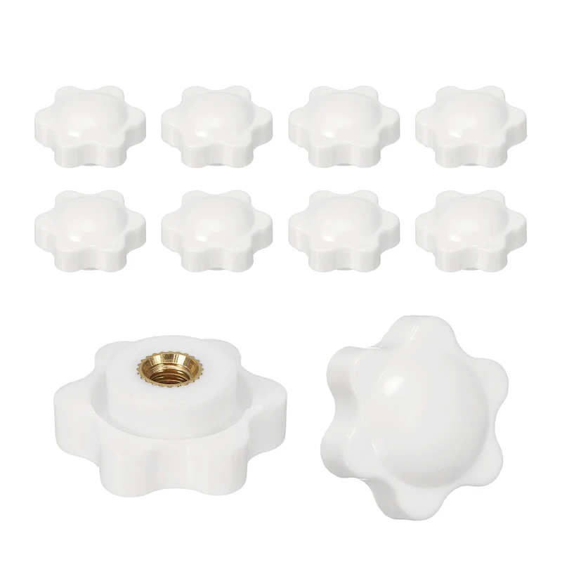 M5 x 25mm Thread Star Knobs, 10 Pcs Knurled Clamping Knob Handle, White