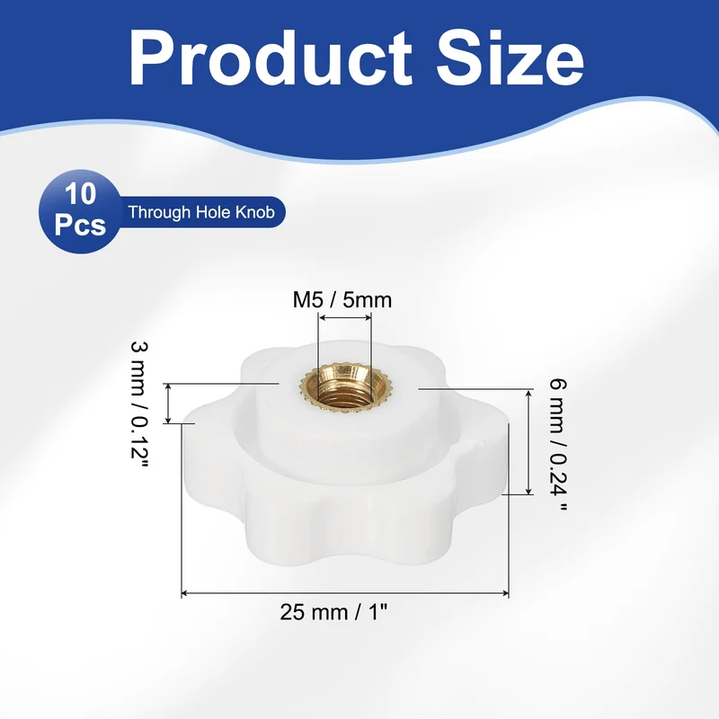 M5 x 25mm Thread Star Knobs, 10 Pcs Knurled Clamping Knob Handle, White