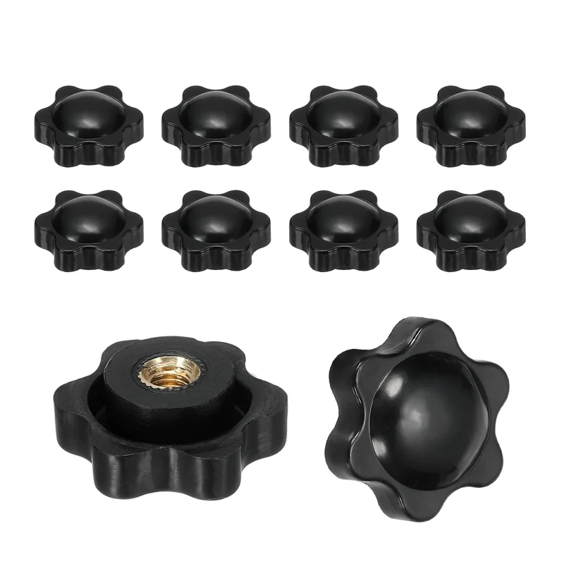 M5 x 25mm Thread Star Knobs, 10 Pcs Knurled Clamping Knob Handle, Black