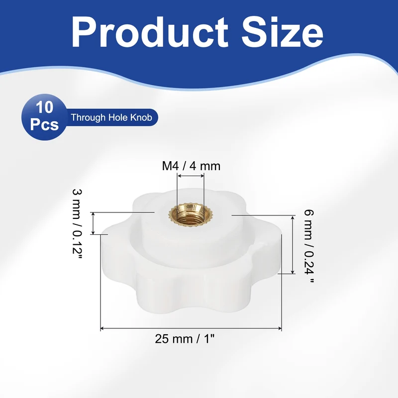 M4 x 25mm Thread Star Knobs, 10 Pcs Knurled Clamping Knob Handle, White