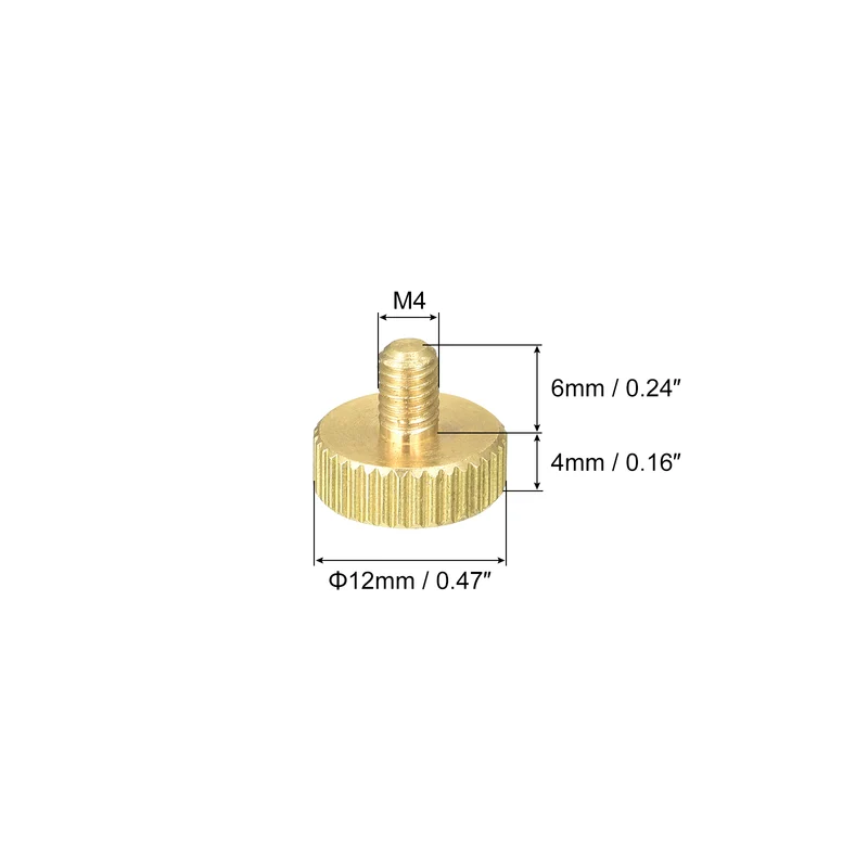 Knurled Thumb Screws, M4x6mm Flat Brass Bolts Grip Knobs Fasteners 8Pcs