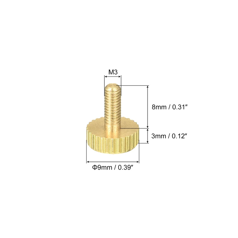 Knurled Thumb Screws M3x8mm Flat Brass Bolts Grip Knobs Fasteners 8Pcs