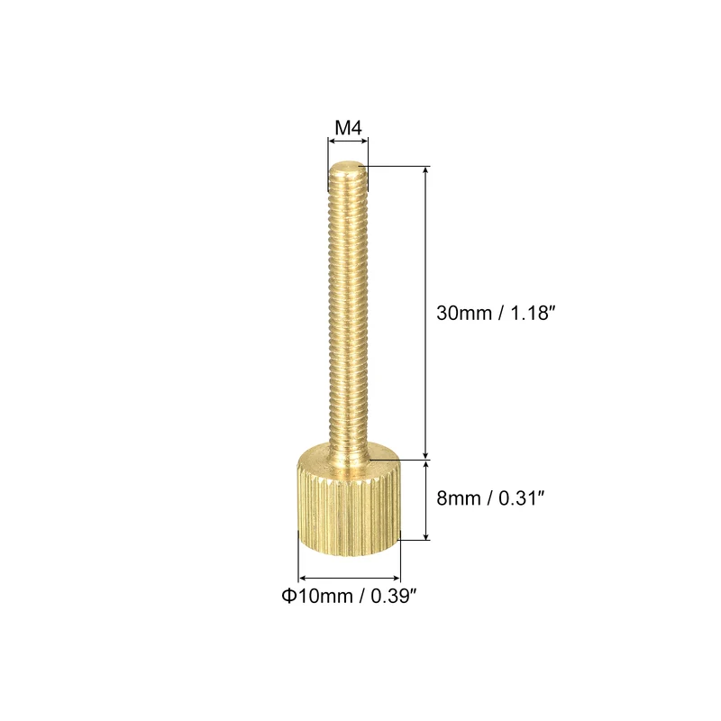 Knurled Thumb Screws, M4x30mm Flat Brass Bolts Grip Knobs Fasteners 5Pcs