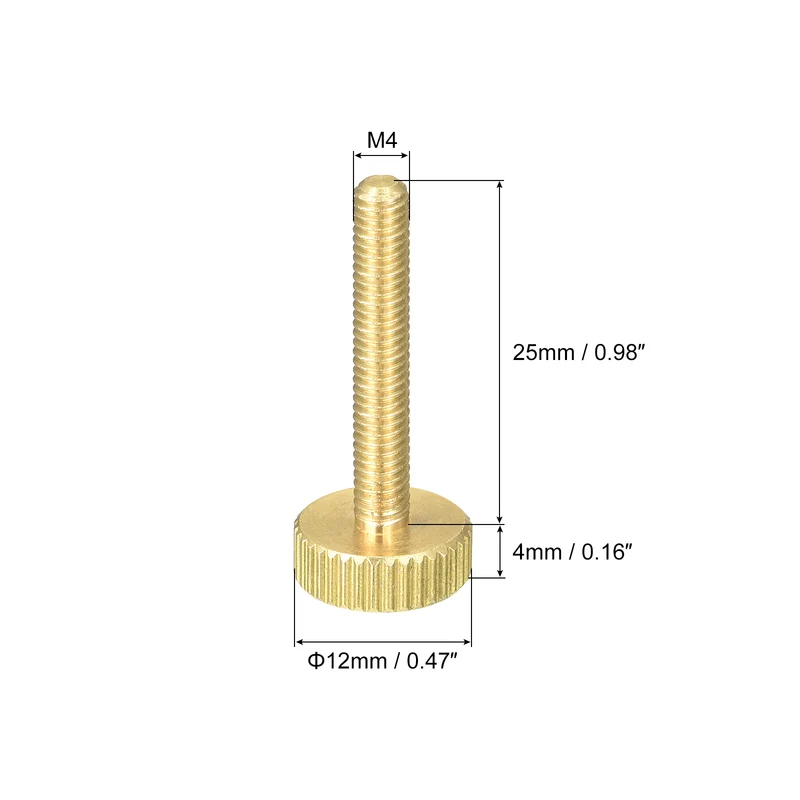 Knurled Thumb Screws, M4x25mm Flat Brass Bolts Grip Knobs Fasteners 5Pcs
