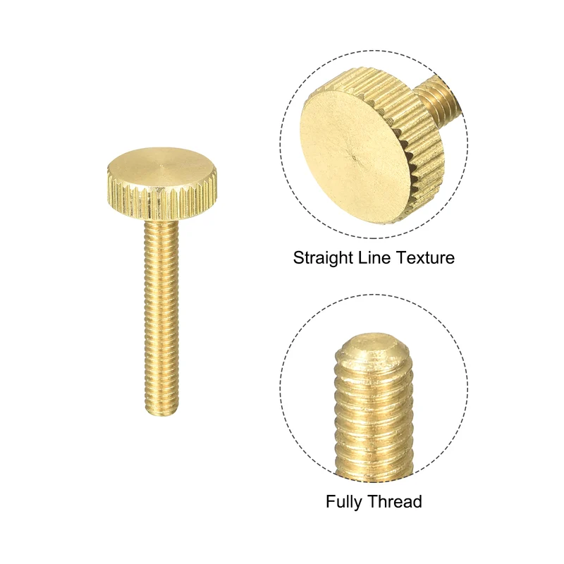 Knurled Thumb Screws, M4x25mm Flat Brass Bolts Grip Knobs Fasteners 5Pcs